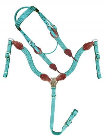 Showman Nylon Brow Band Headstall and Breast collar set with leather accents #3
